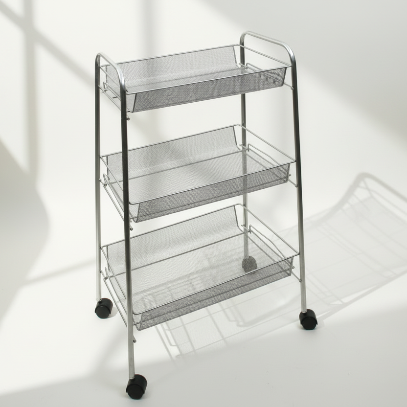 Artist Studio On Wheels with 3 Shelves, 26 Brush Holder Slots, 4" Diam. Brush Washer and Oil Or Medium Jar With Cover