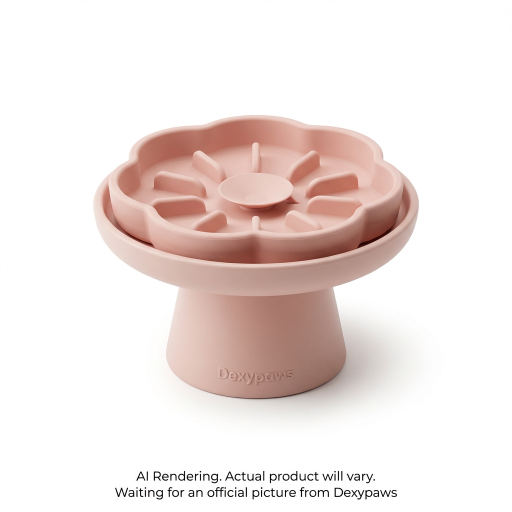 Gamelle surélevée à débit lent pour chats, motif fleur rose pâle