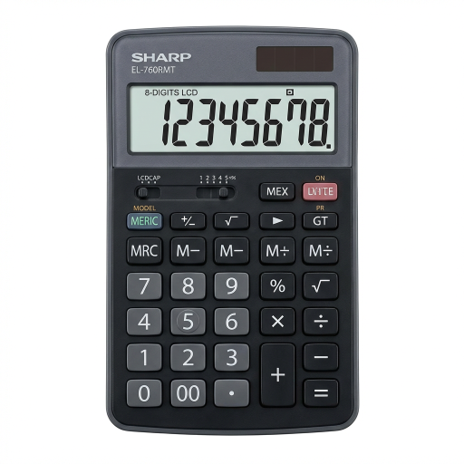 Sharp EL-760RMT Twin Power XL 8-Digit Professional Desktop Calculator – Battery & Solar Powered