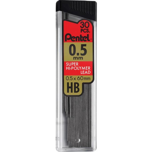 Super Hi-Polymer Lead Refill, 30 Leads Per Tube, HB, 0.5mm