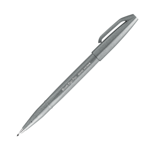 Pentel Arts Brush Sign Pen, Pointe Pinceau Flexible, Encre grise