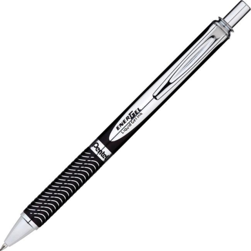 Stylo à bille gel liquide rétractable EnerGel Alloy, pointe métallique (0,7 mm), corps noir, encre noire