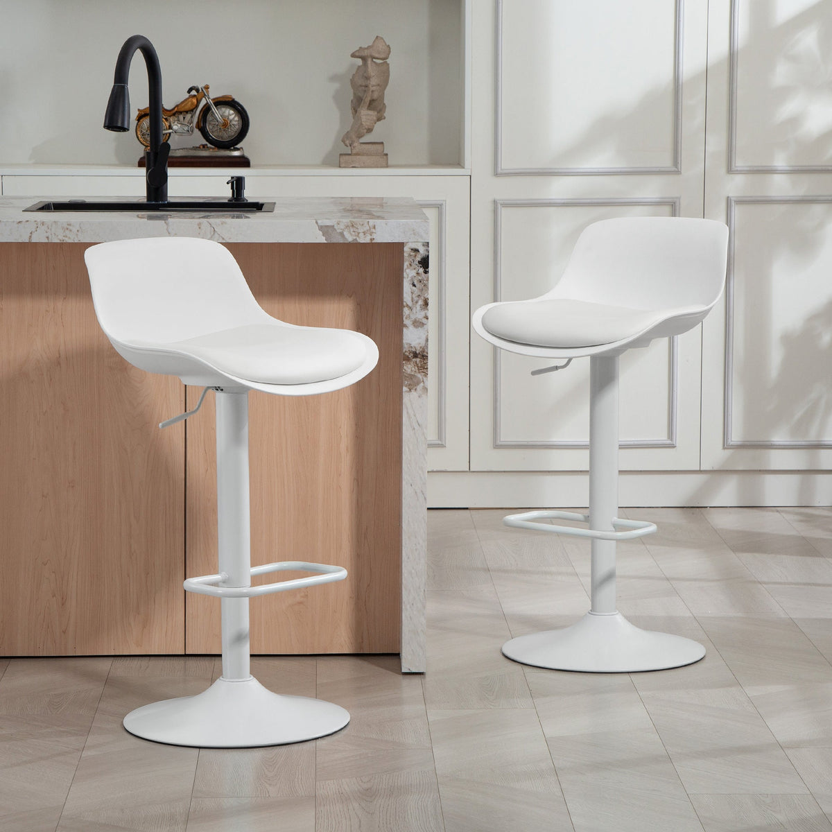 Zee Counter Height/Bar Stools Set of 2 with Adjustable Height and Swivel Seat-White