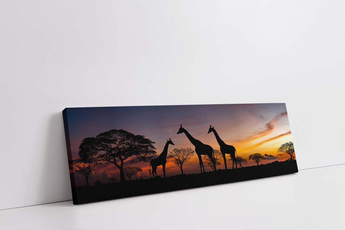Serengeti Giraffe Sunset Canvas Wall Art | Panorama | 72 × 24 inches