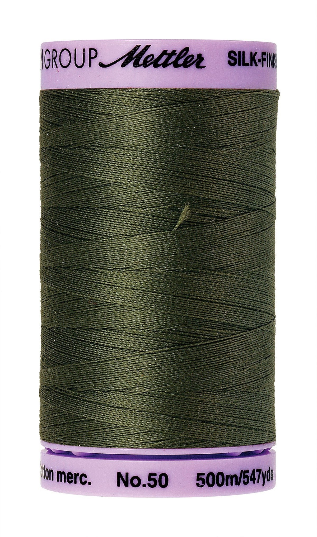 Fil de coton uni Mettler Silk-Finish 50wt 547 verges/500 M Vert olive brûlé