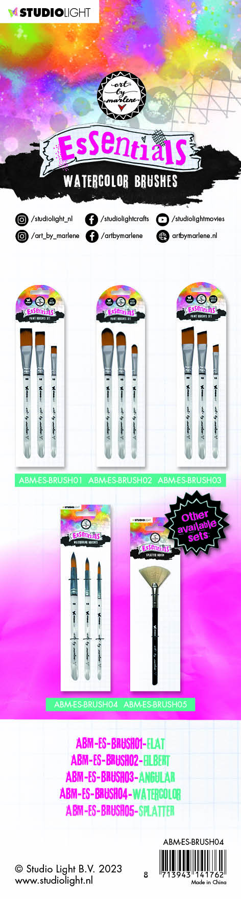 Pinceaux aquarelle ABM, lot de 3 essentiels, 298x80x6mm, 3 p. n° 04