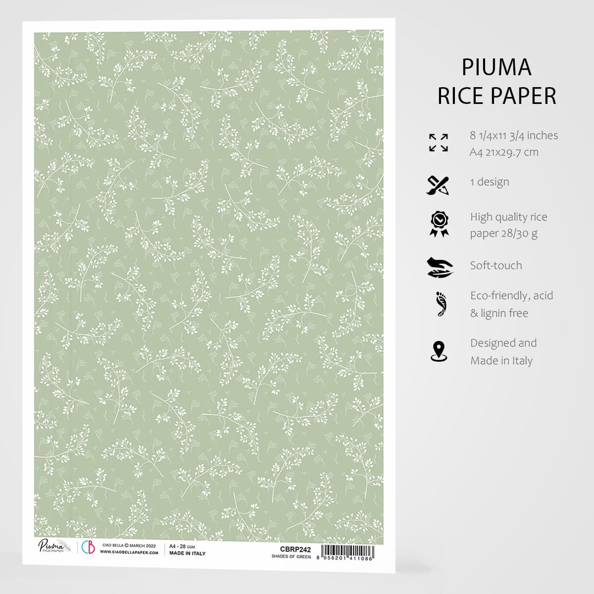 Ciao Bella Papier de Riz A4 Nuances de Vert