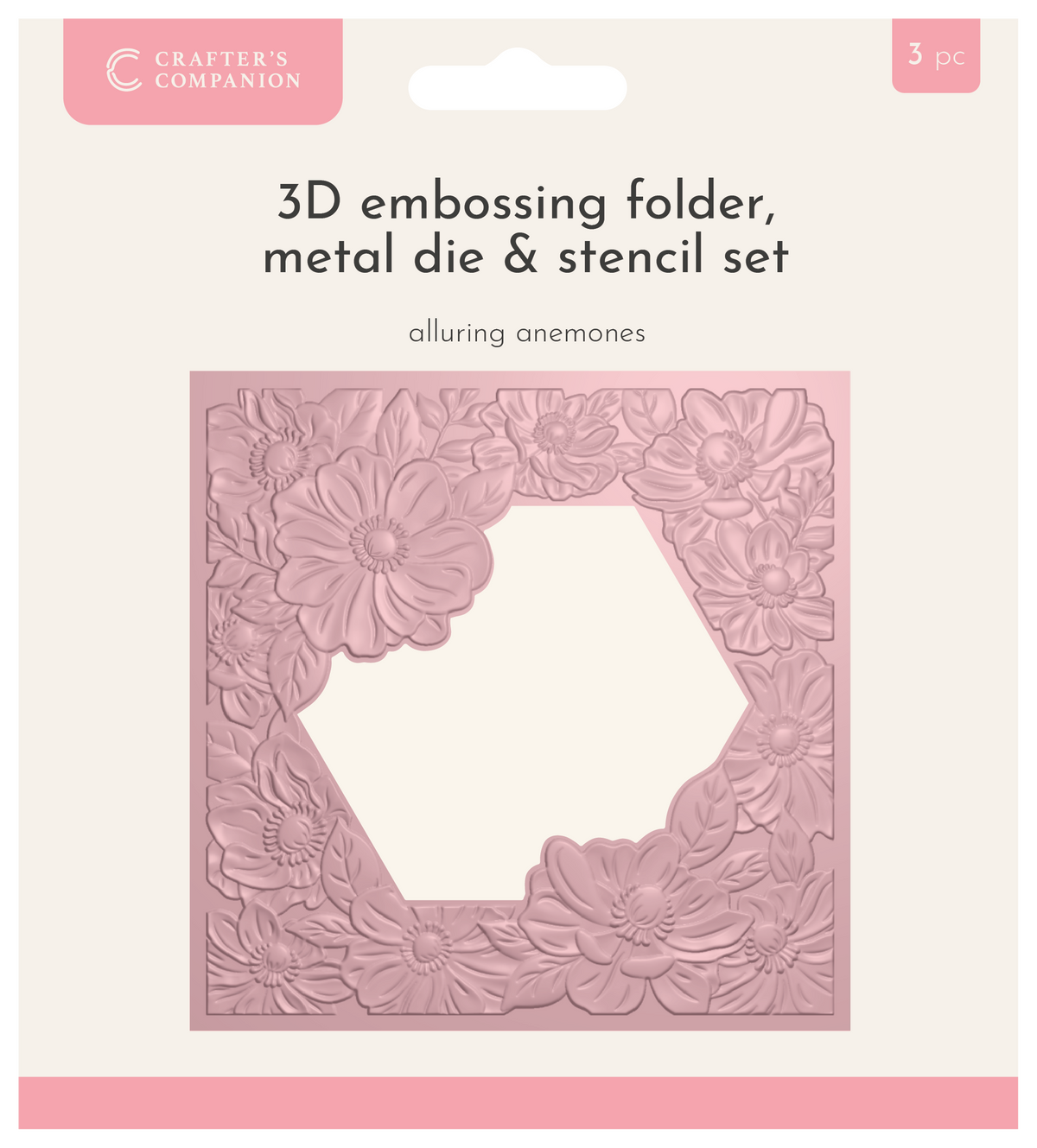 Crafters Companion 5.5” X 5.5” 3D Embossing Folder, Metal Die and Stencil Set - Alluring Anemones