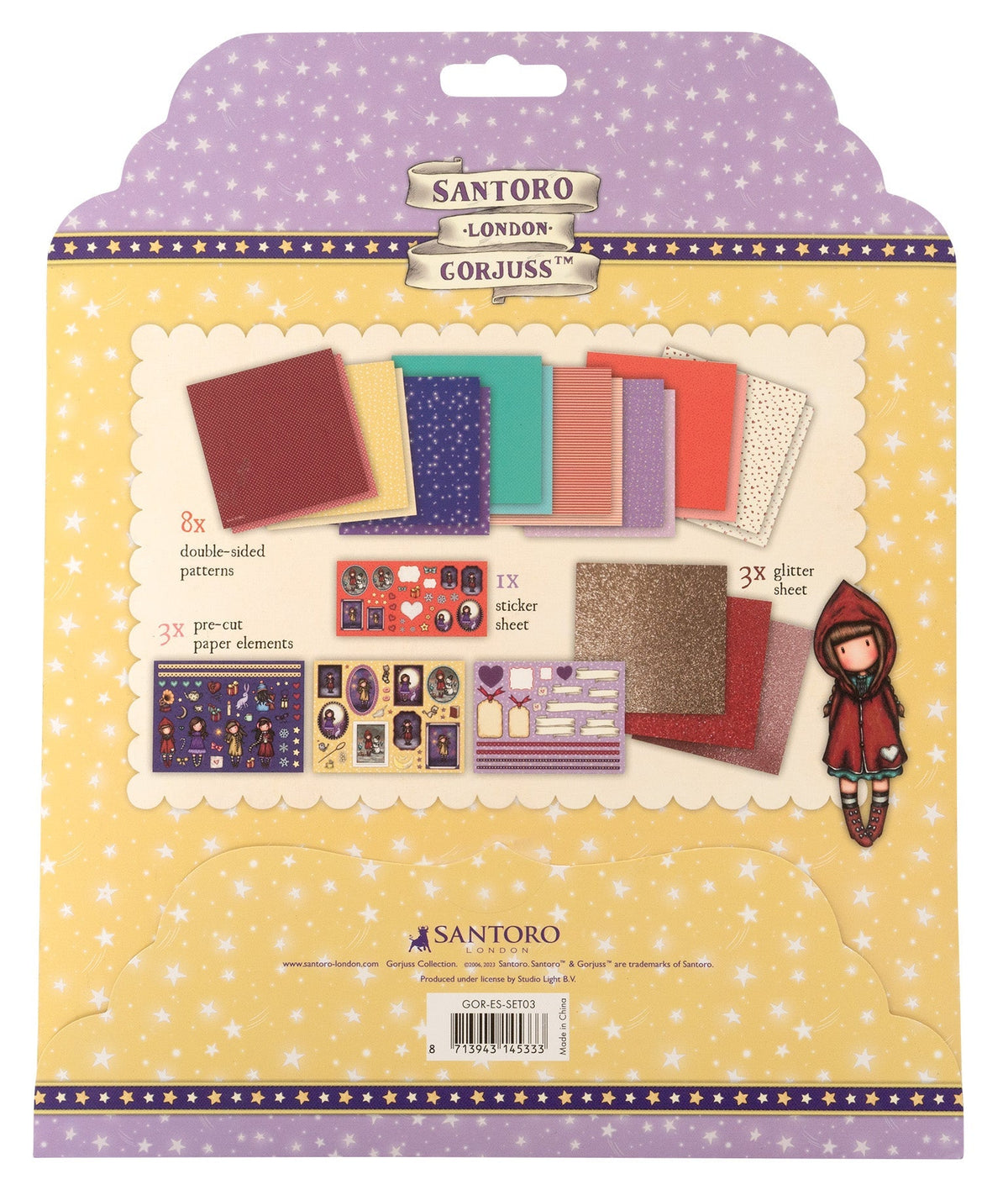 SAN Kit de bricolage papier, autocollants et paillettes Gorjuss Essentials 203x203x3mm 15 feuilles nr.03