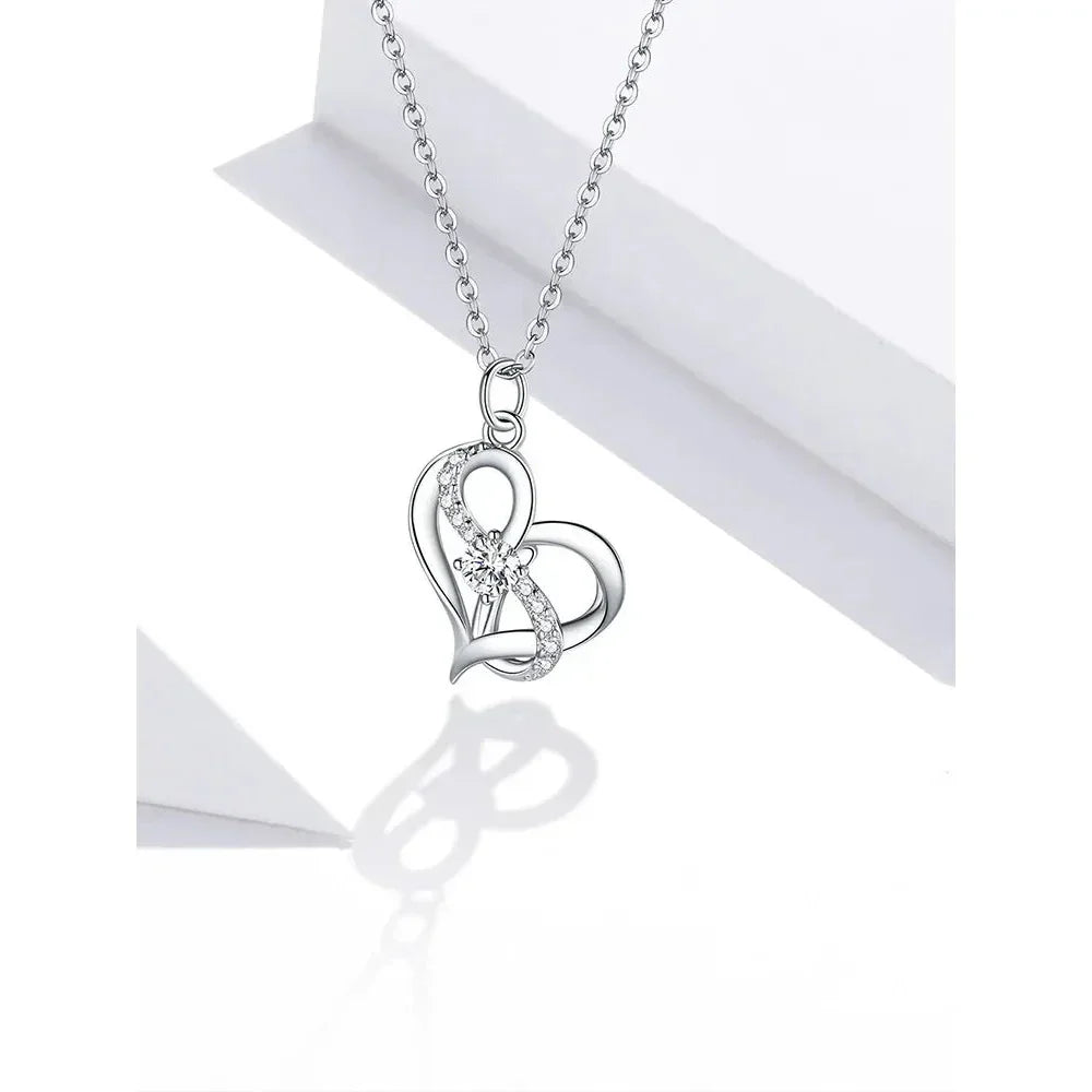 Collier Pendentif Cœur Amour Éternel en Argent Sterling avec Zircon Cubique - Collier Pour Femmes