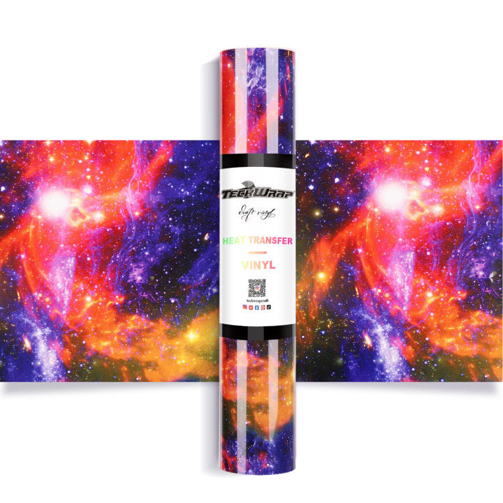 Teckwrap Galaxy Heat Transfer Vinyl - Nebula Orange | Unleash Your Creativity with Colorful Swirls!