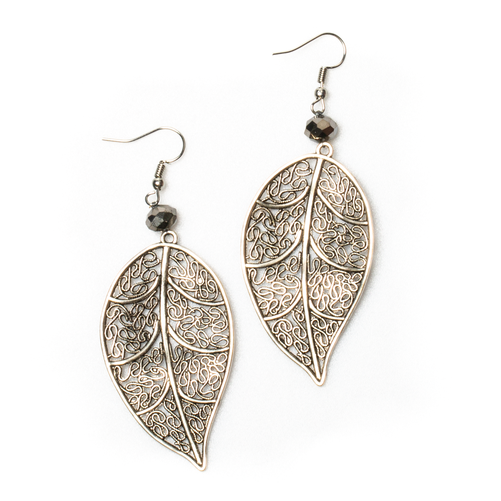 Boucles d'oreilles feuille et cristal