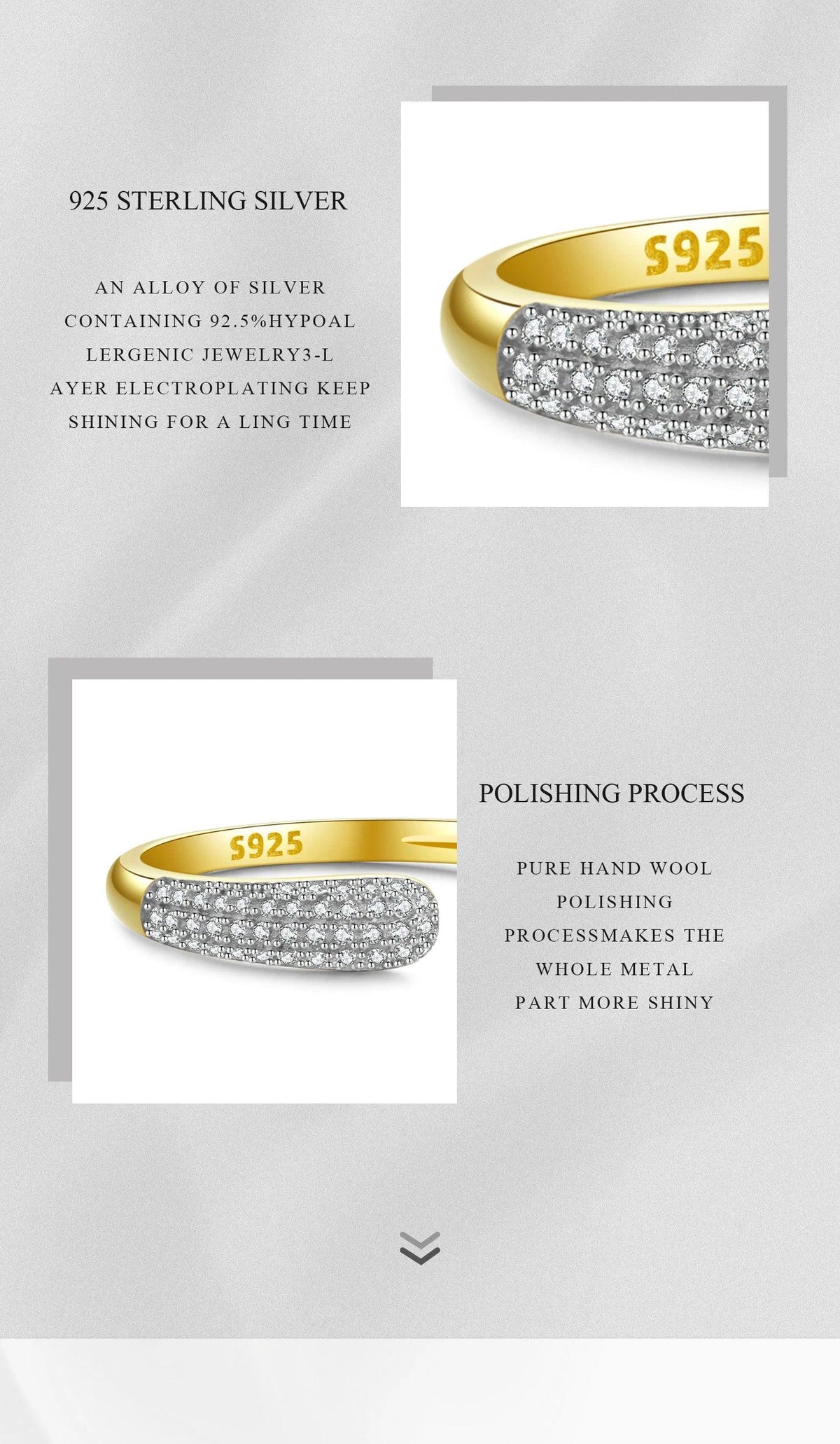 925 Sterling Silver Adjustable Zircon Ring