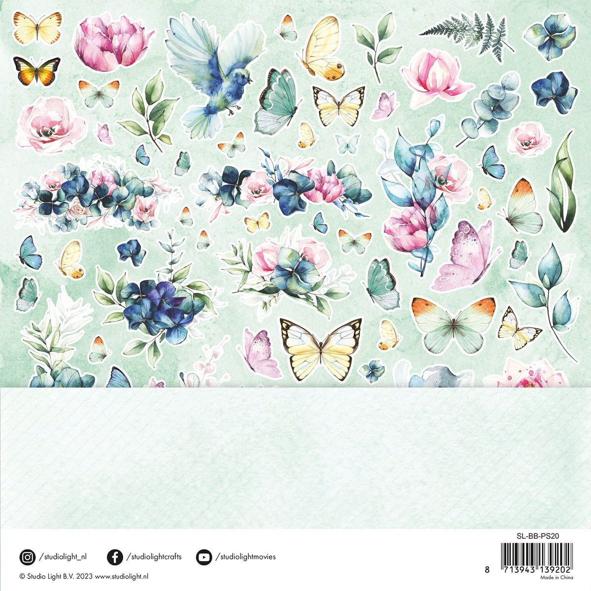 SL Bloc de papier scrapbooking Papillon en fleurs 304,8x304,8x3mm 12 feuilles n°20