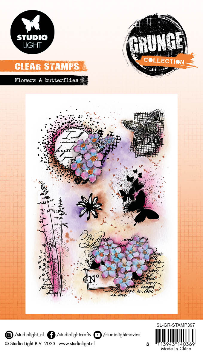 SL Tampon transparent Fleurs et Papillon Collection Grunge 89x132x3mm 6 PC nr.397
