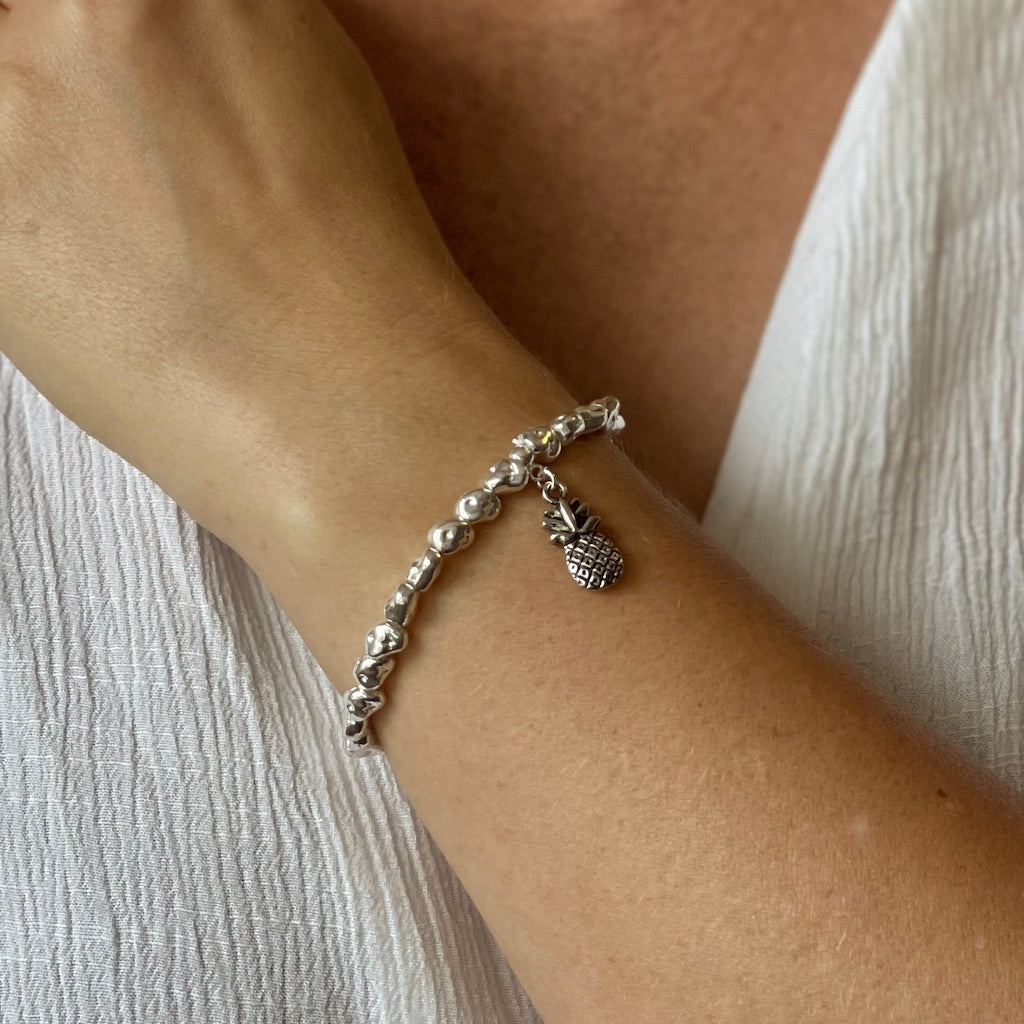 Pineapple Charm Nugget Bracelet in Silver Plate