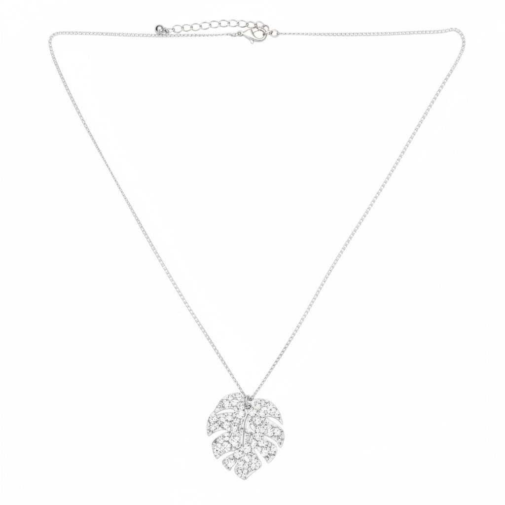 Pendentif Feuille Martelé sur Chaîne - Plaqué Argent