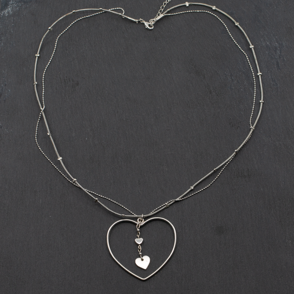 Collier cœur ouvert avec breloques cœur goutte en plaqué argent