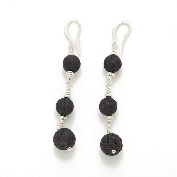 Lava Stone & Silver Plate Triple Ball Earring