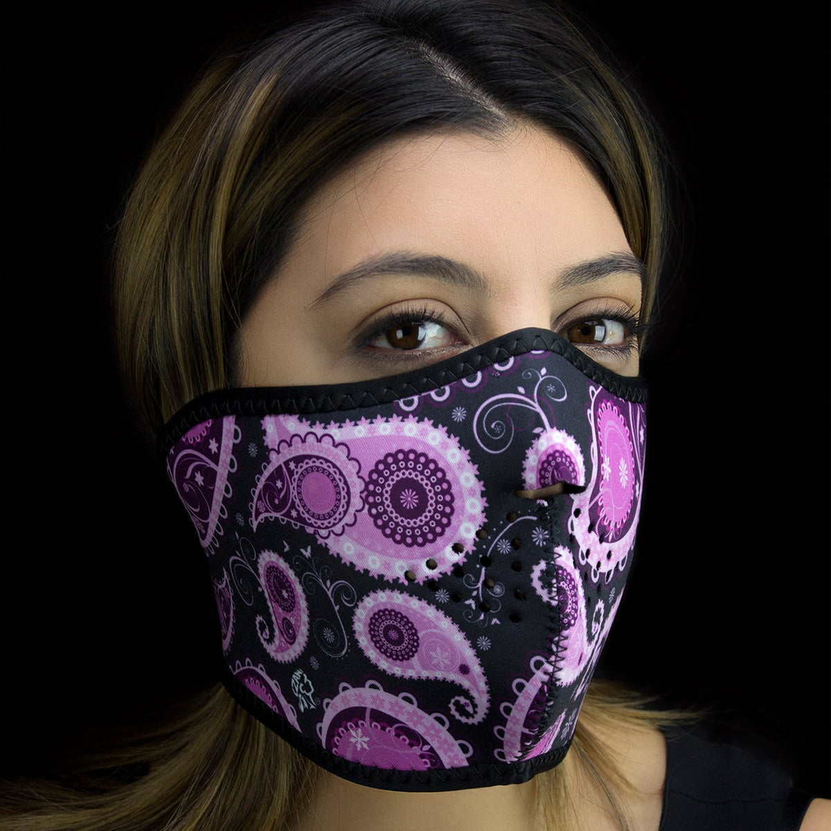 Demi-masque ZANheadgear en néoprène, motif cachemire violet