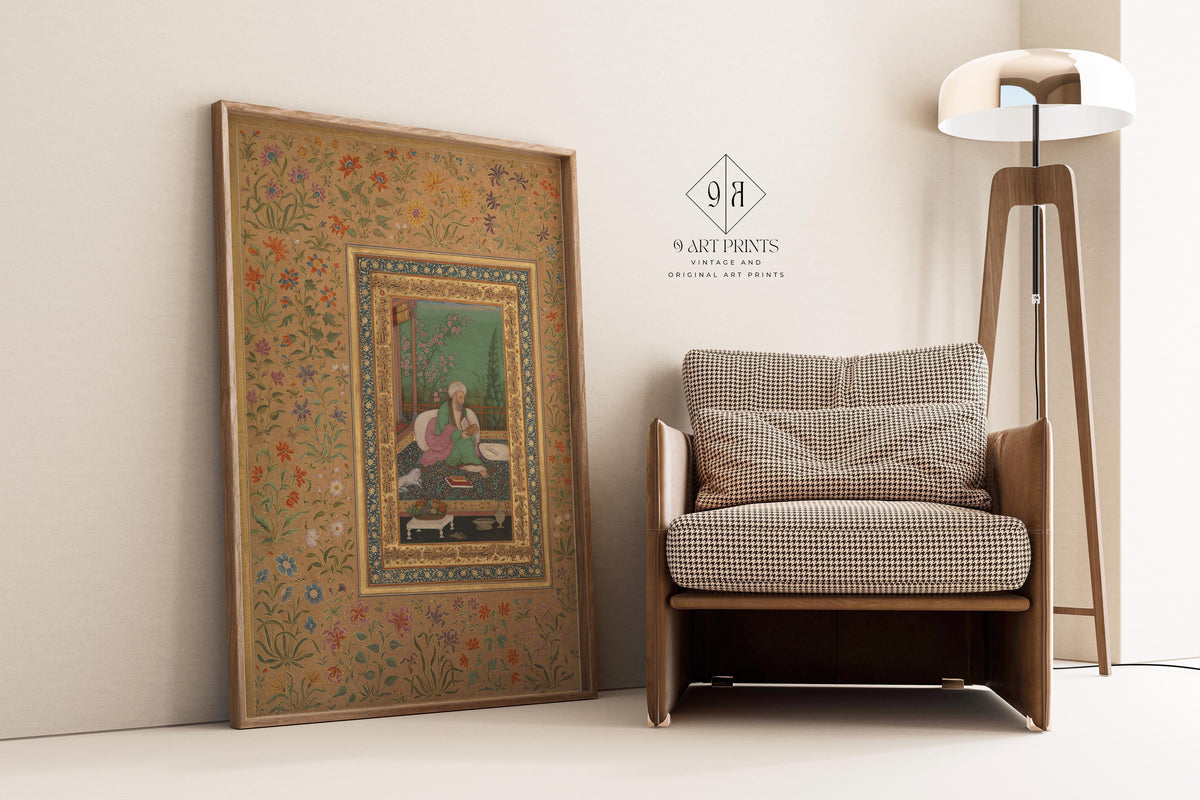 Mughal Art Portrait: Haji Husain Bukhari, 17th Century Giclee Print - Framed Option