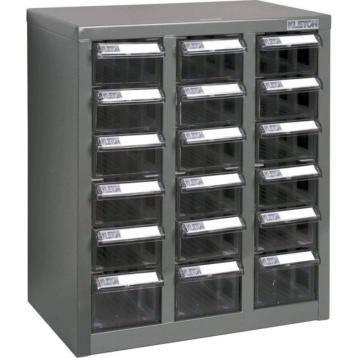 KPC-600 Parts Cabinet, Galvanized Steel, 18 Drawers, 13-9/10" x 8-7/10" x 16-3/10", Grey