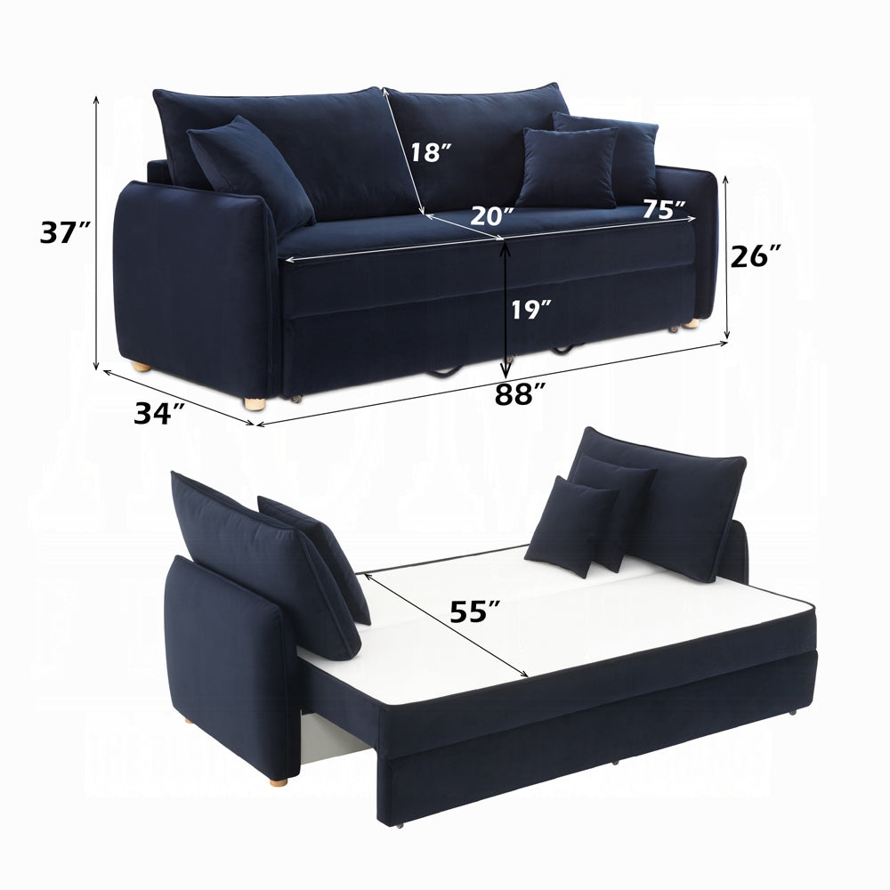 Canapé-lit Bica Velvet Condo avec rangement – Bleu marine