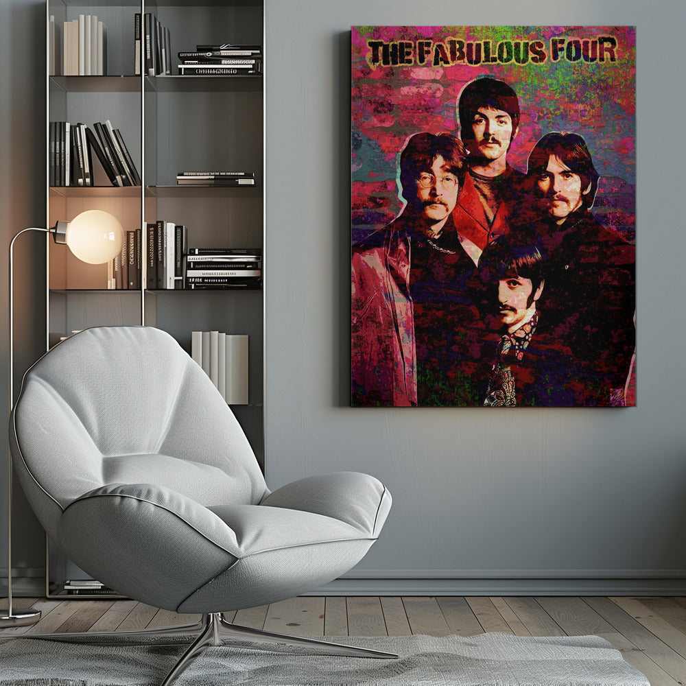 Fabulous Four Colourful Music Portrait Collage Canvas Wall Art