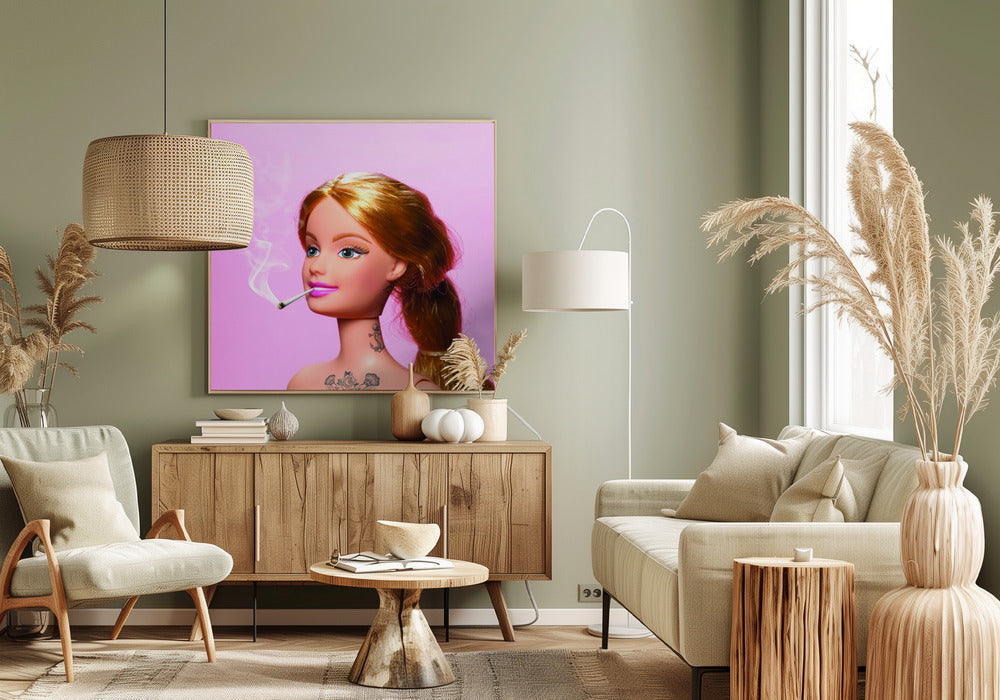 Pink Fashion Doll Pop Art Portrait Canvas Wall Art | Girl Grown Up