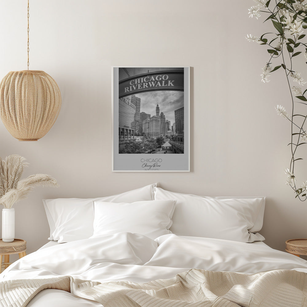 Black and White Chicago Riverwalk Canvas Wall Art
