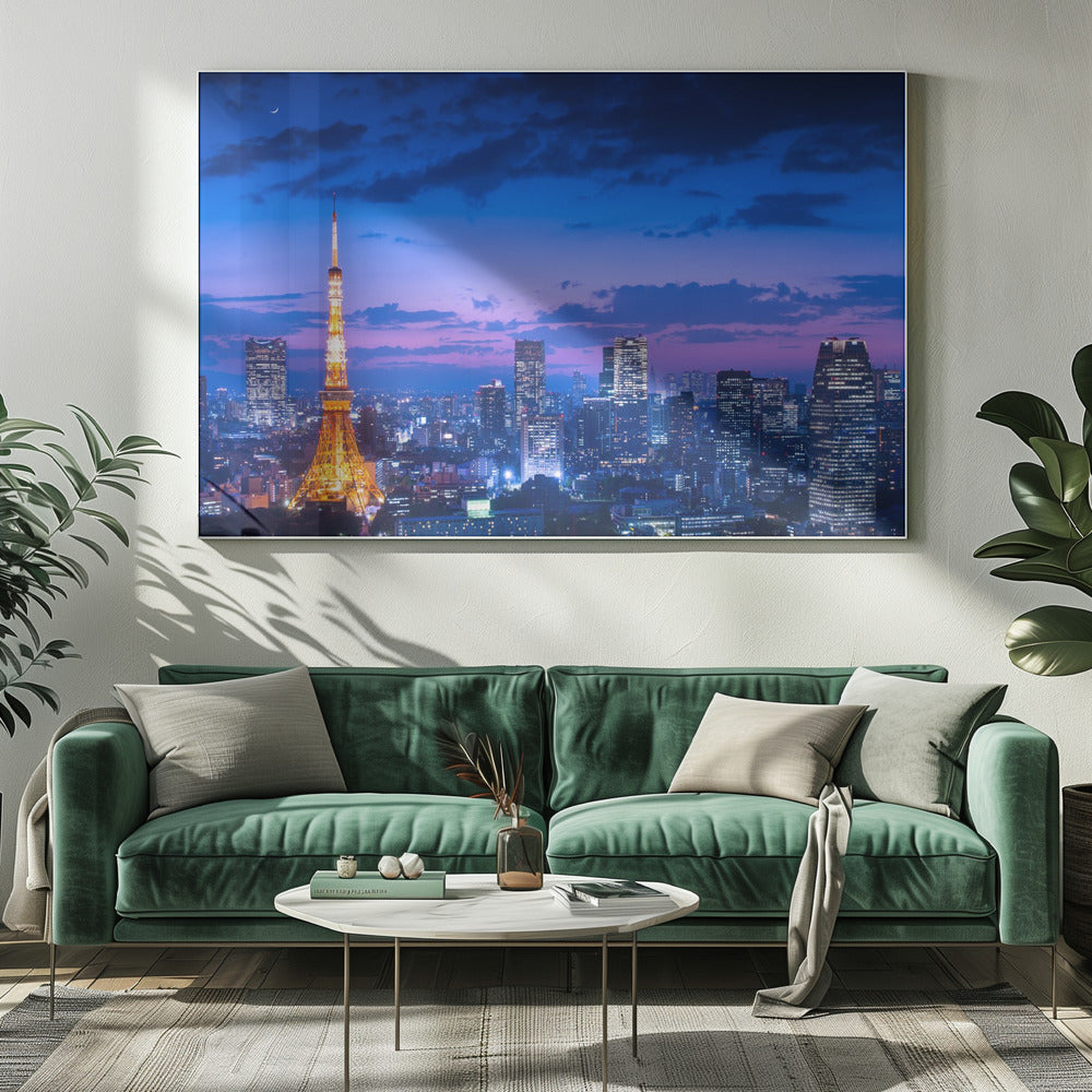 Tokyo Tower Blue Hour Skyline Canvas Wall Art | Tokyo night view