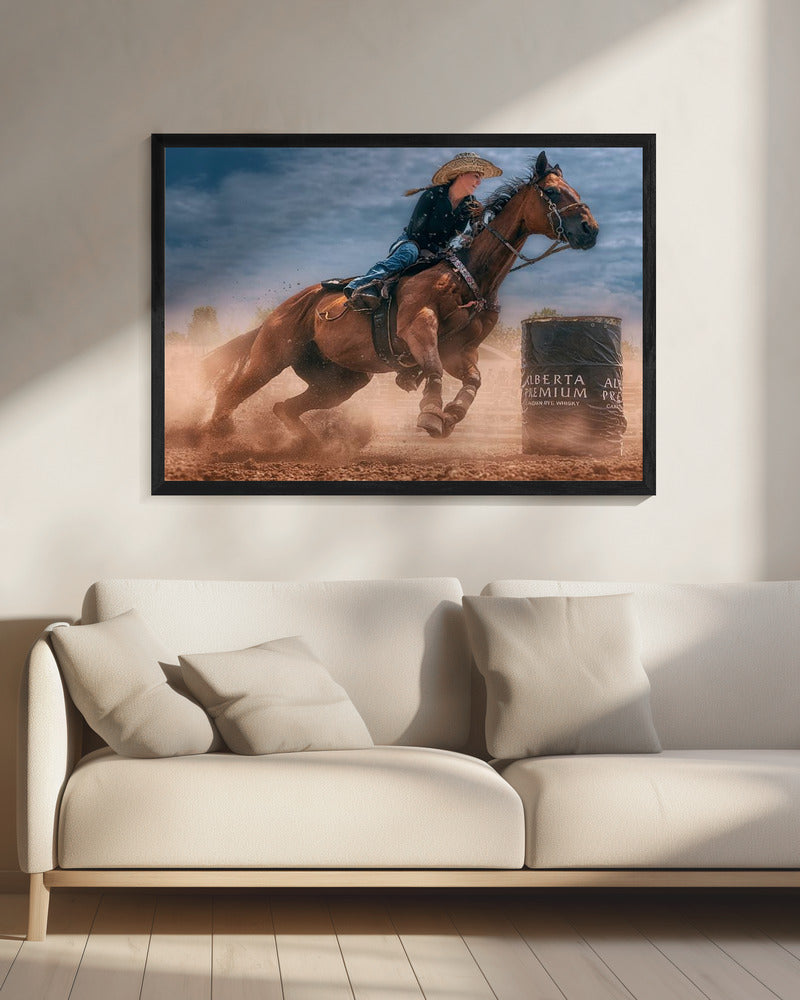 Western Horse and Rider Barrel Turn Canvas Wall Art | Charging and Turning