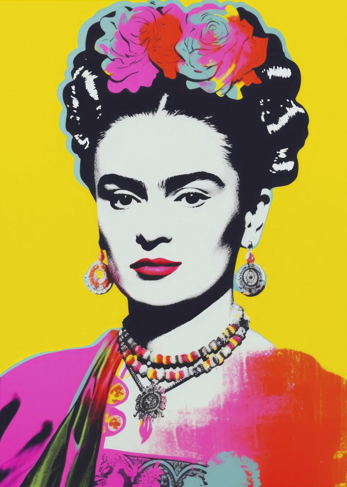 Frida Kahlo Portrait on Bright Yellow Canvas Wall Art | Oh Frids No 2