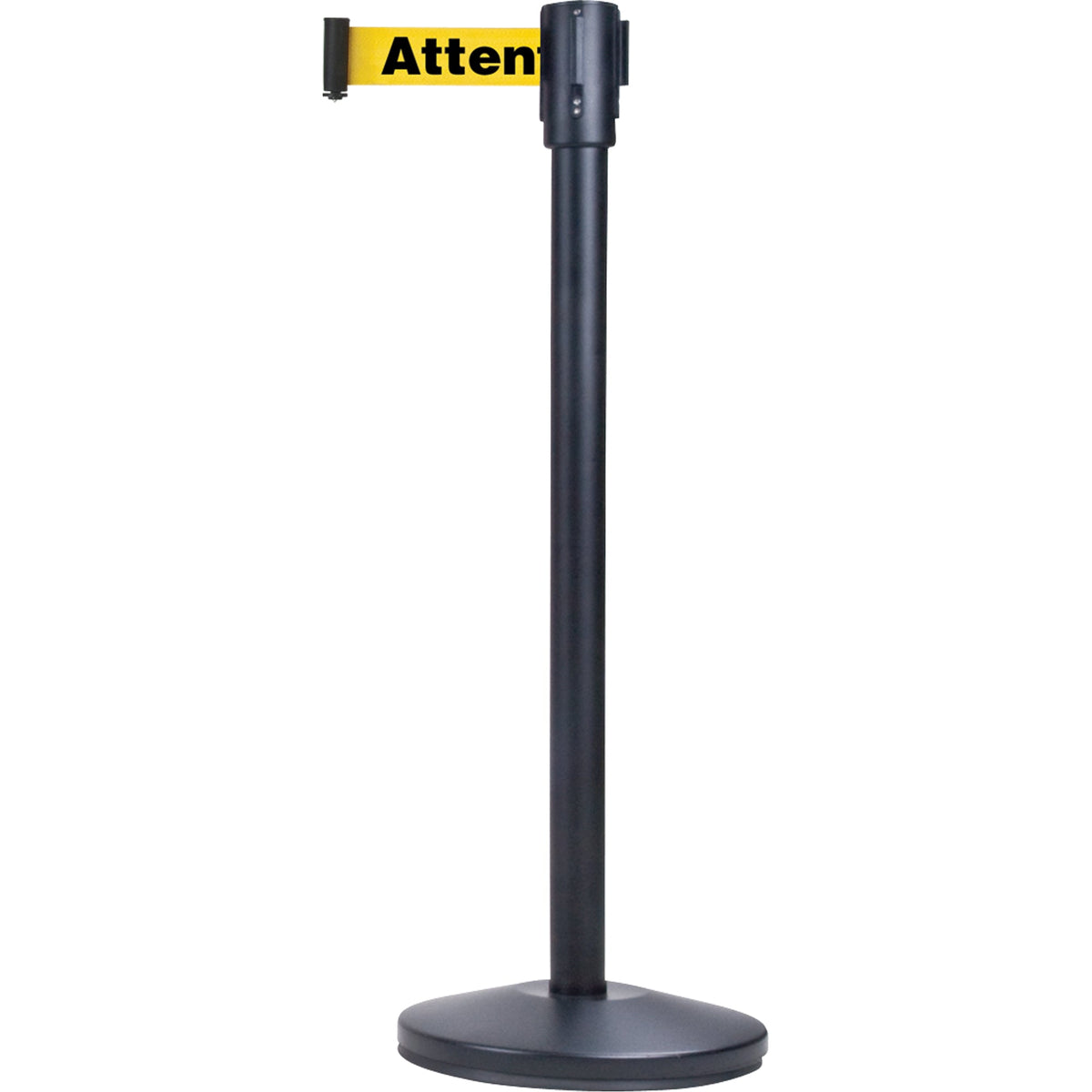 Poteau de guidage autoportant, acier, 89 cm H, sangle jaune, longueur de sangle 2,1 m