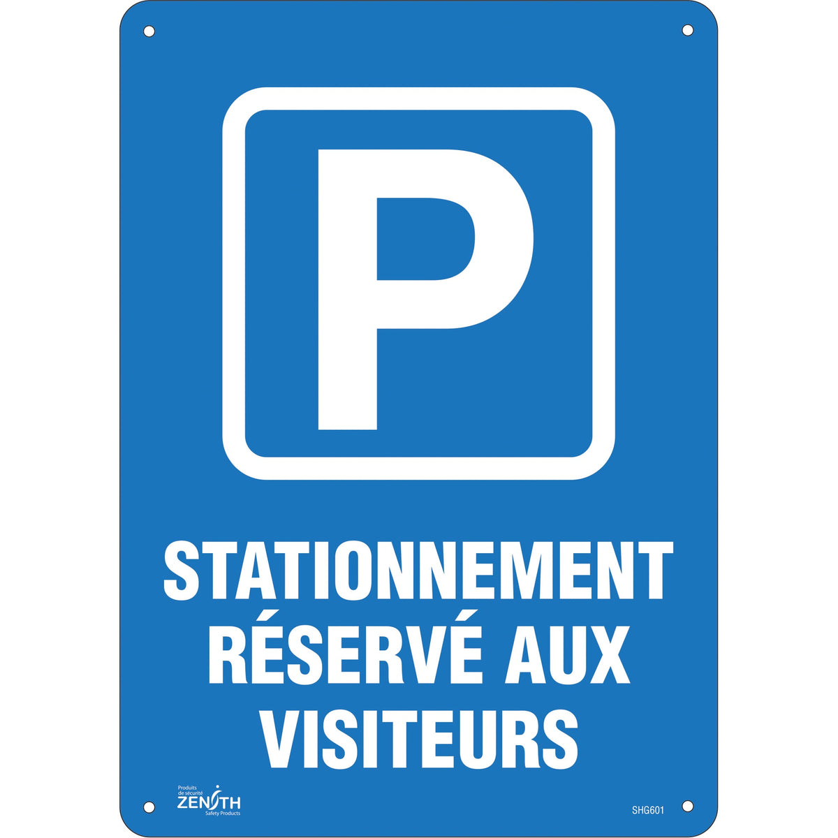 "Stationnement réservé aux visiteurs" Panneau, 10" x 14", Plastique, Français avec pictogramme
