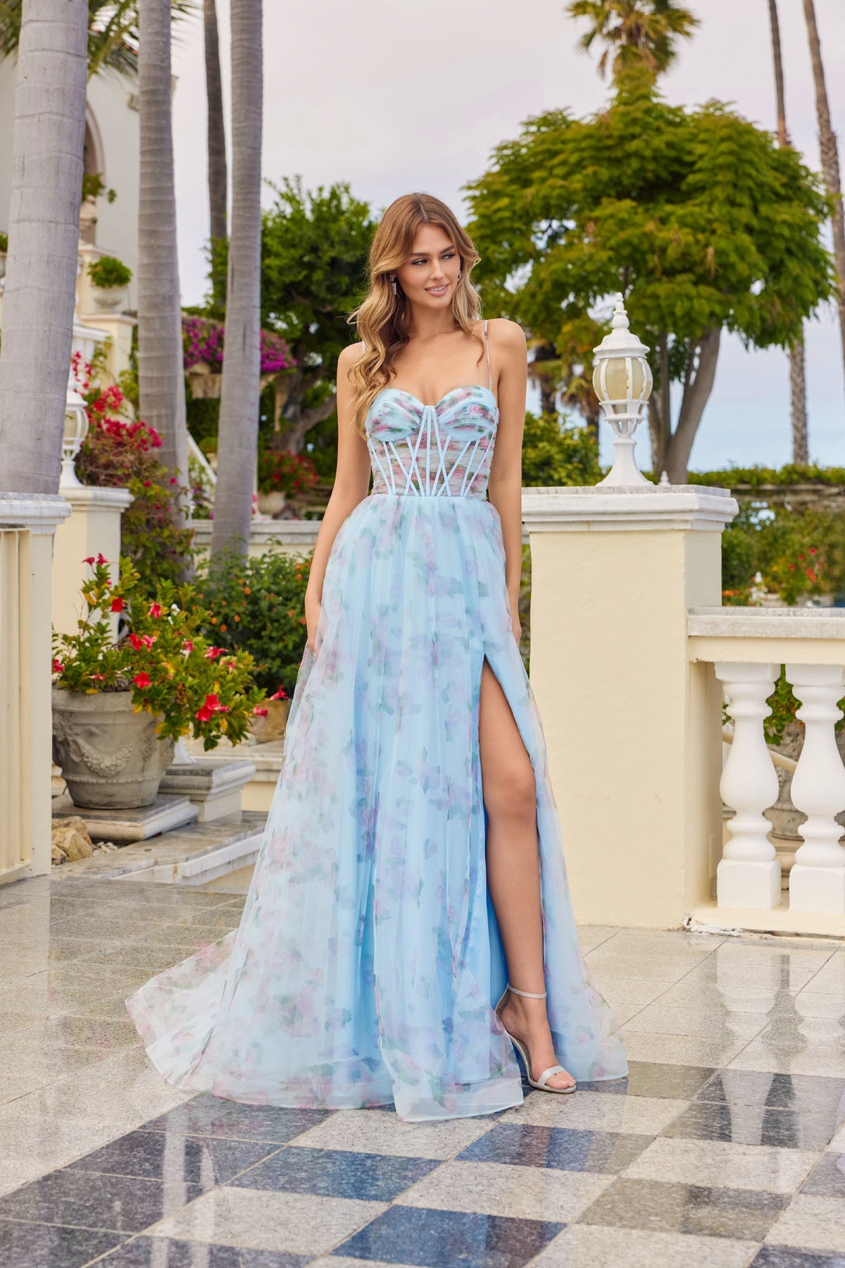 Corset Gown With Floral Mesh