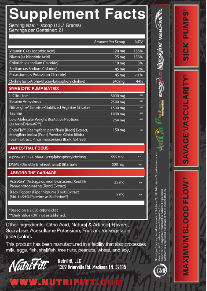 Nutrifitt Carnage Non Stim Pump Pre-Workout