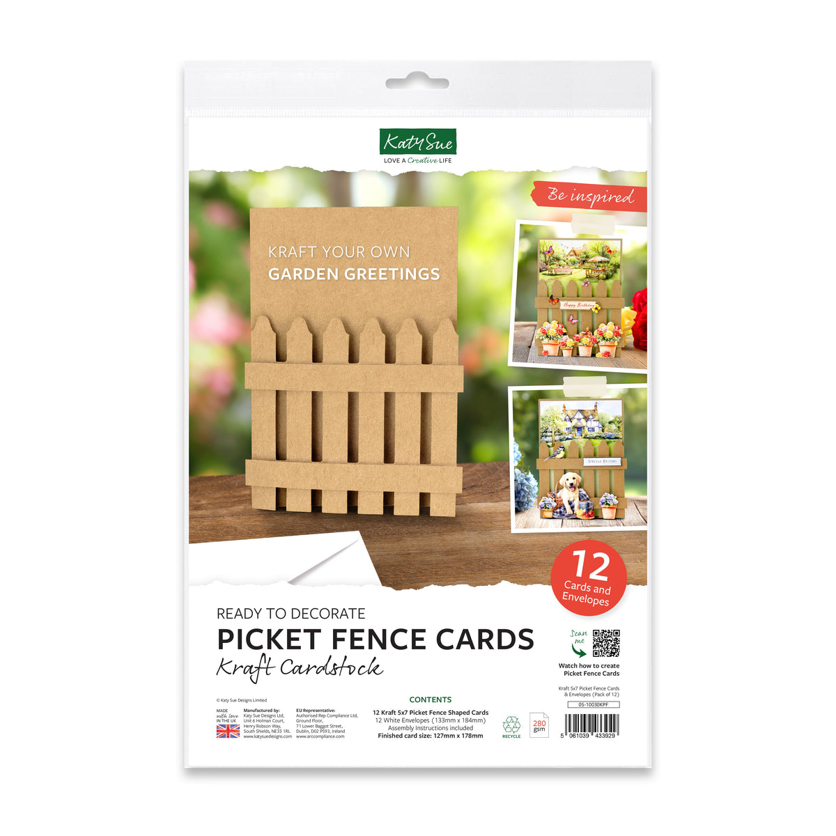 Kraft 5x7 Picket Fence Cards & Envelopes, Pack of 12