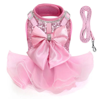 Robe Harnais Princesse à Paillettes pour Chien | Robe Harnais pour Chien