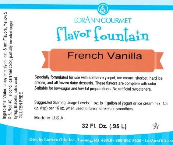 Arôme Vanille Française – 4 oz. – 32 oz. – Arômes pour crème glacée et boissons – LorAnn Oils – Distribution canadienne – Livraison gratuite au Canada pour les commandes de plus de 199 CAD