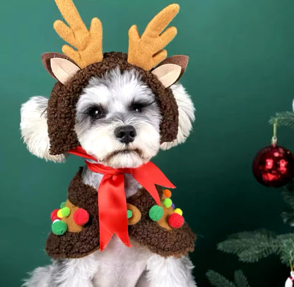 Ensemble de cape de Noël renne – Tenue de luxe des Fêtes pour chiens