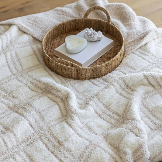 Grand jeté en plaid beige rougissant et blanc