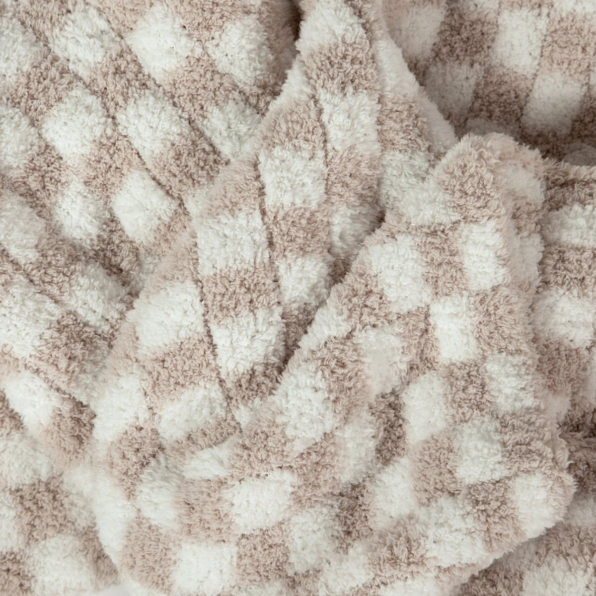 Blushing Beige & White Check Print Extended Throw
