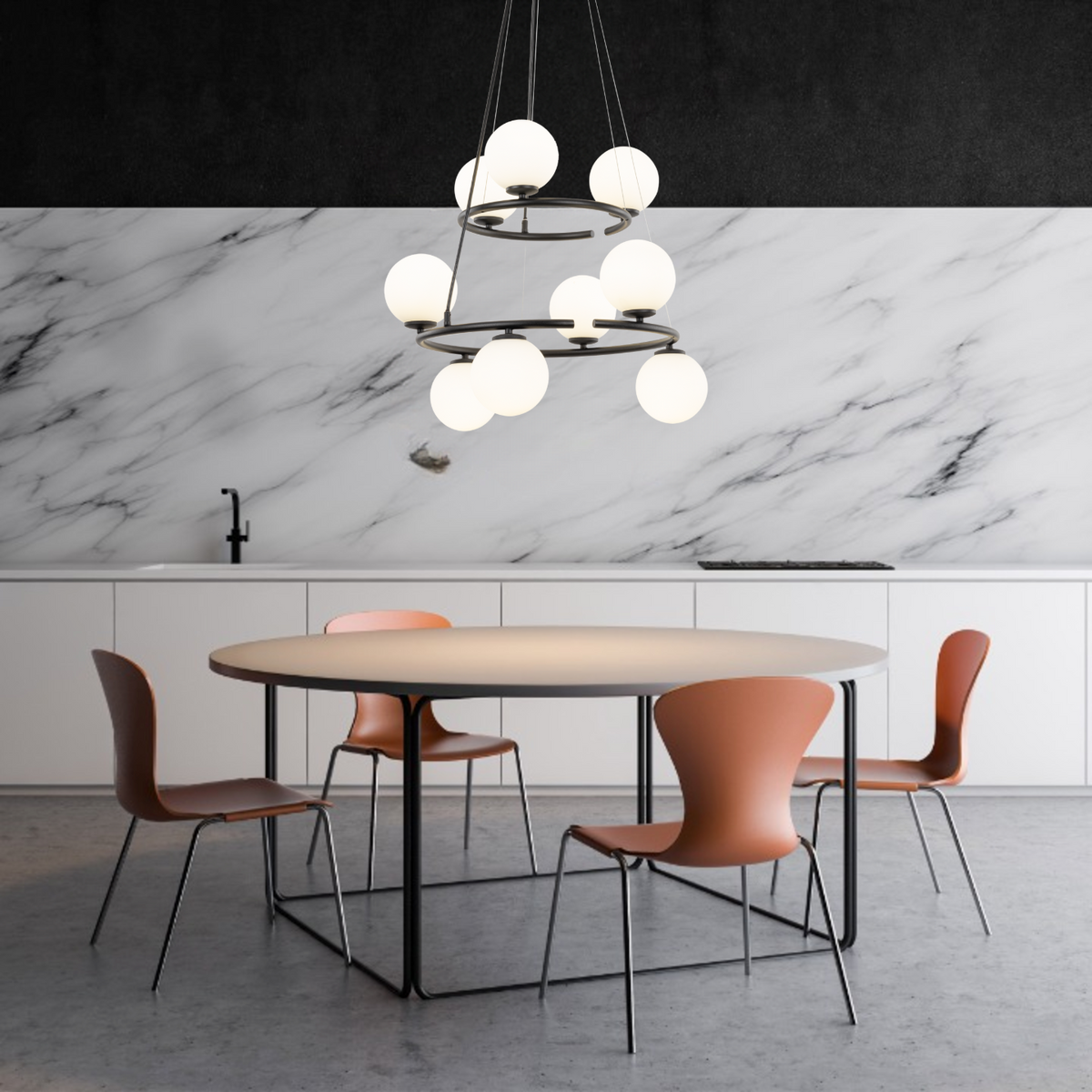 Suspension de plafond minimaliste scandinave Anabelle pour îlot de cuisine, salle à manger et intérieurs modernes