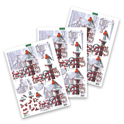 Découpage prédécoupé – Rouge-gorge sur une barrière (Lot de 3)