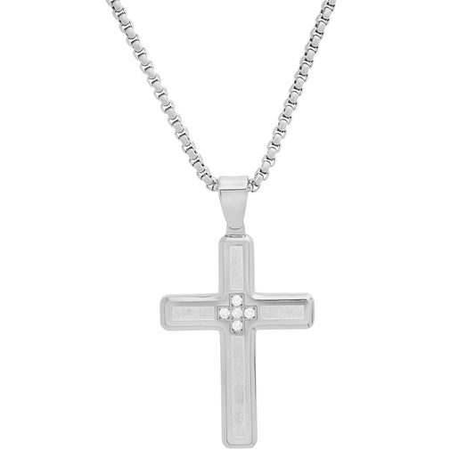 Men’s Stainless Steel Diamond Accent Cross Pendant Necklace