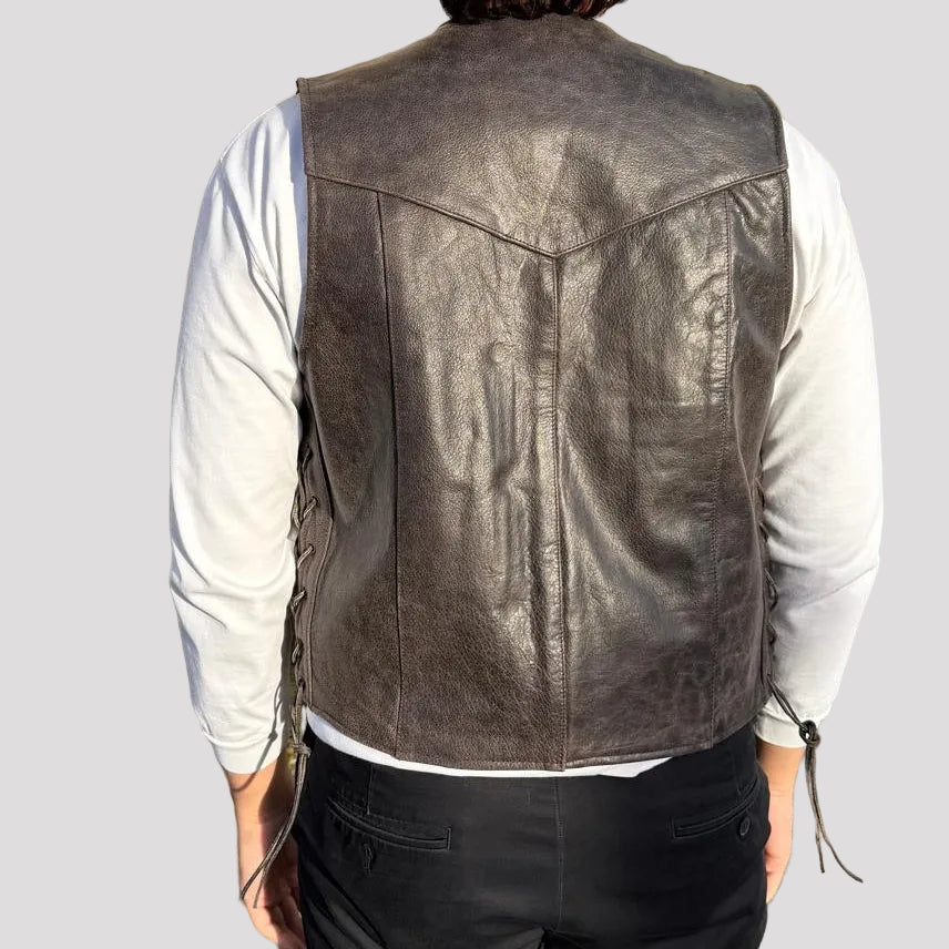 Gilet en cuir lacé sur les côtés pour homme Open Road