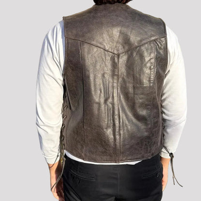 Gilet en cuir lacé sur les côtés pour homme Open Road
