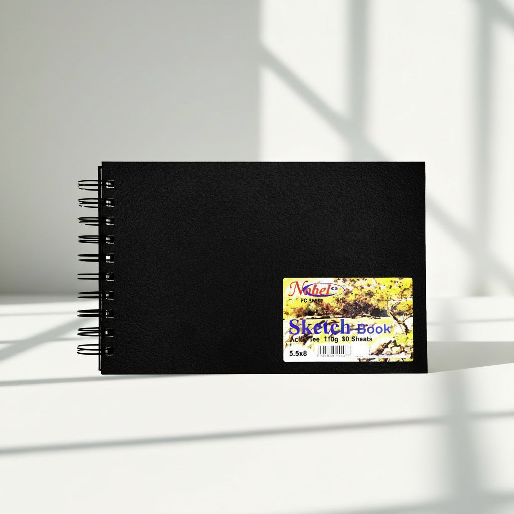 Spiral-bound Sketchbook with Black Faux Leather Cover, 110gsm