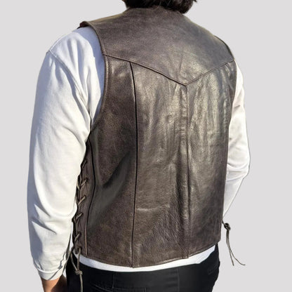 Gilet en cuir lacé sur les côtés pour homme Open Road